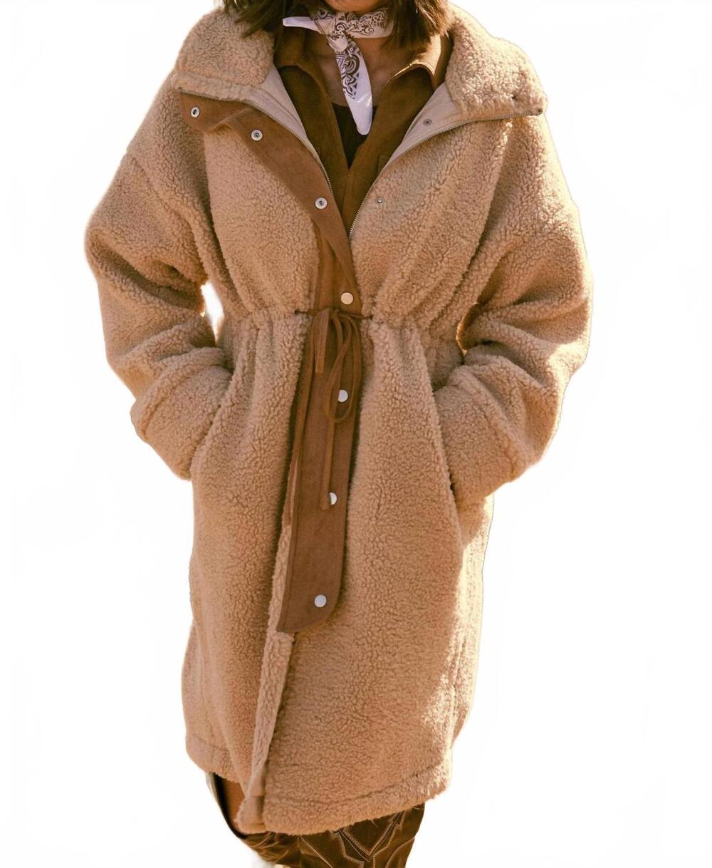 NEW PROMESA sherpa fleece drawstring coat in sand